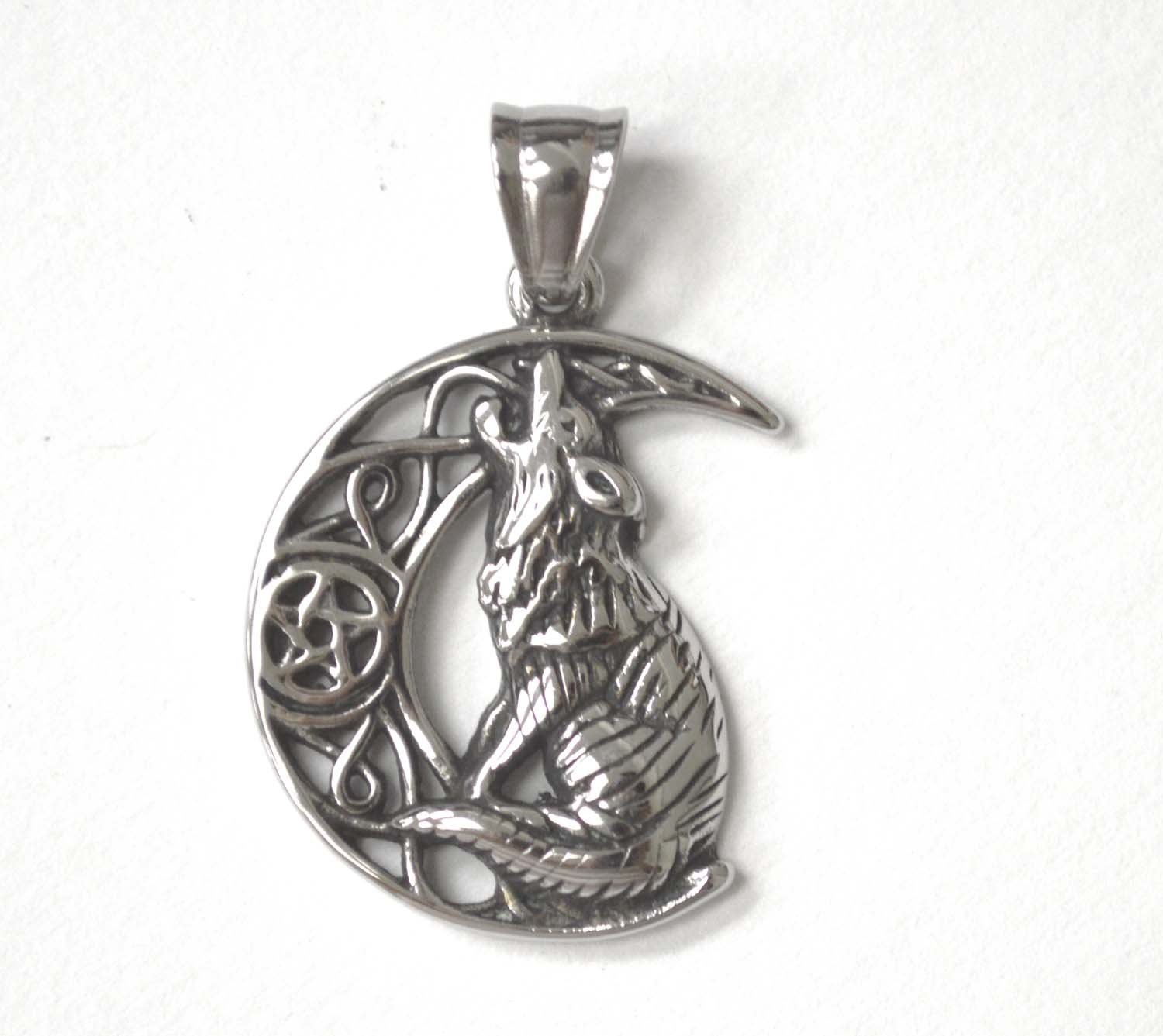 Wolf Half Moon Stainless Steel Pendant 86-2461S
