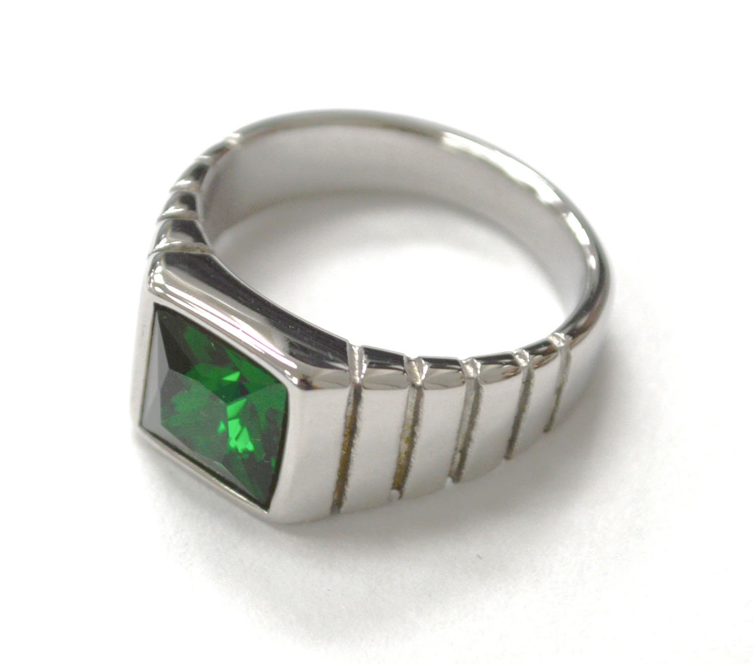 Green CZ Stone Stainless Steel Ring 81-1608S-Green
