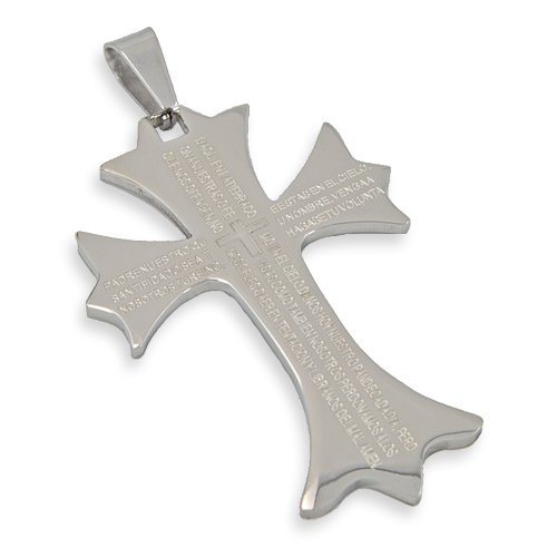 Padre Nuestro Cross Pendant Stainless Steel (33x50mm)