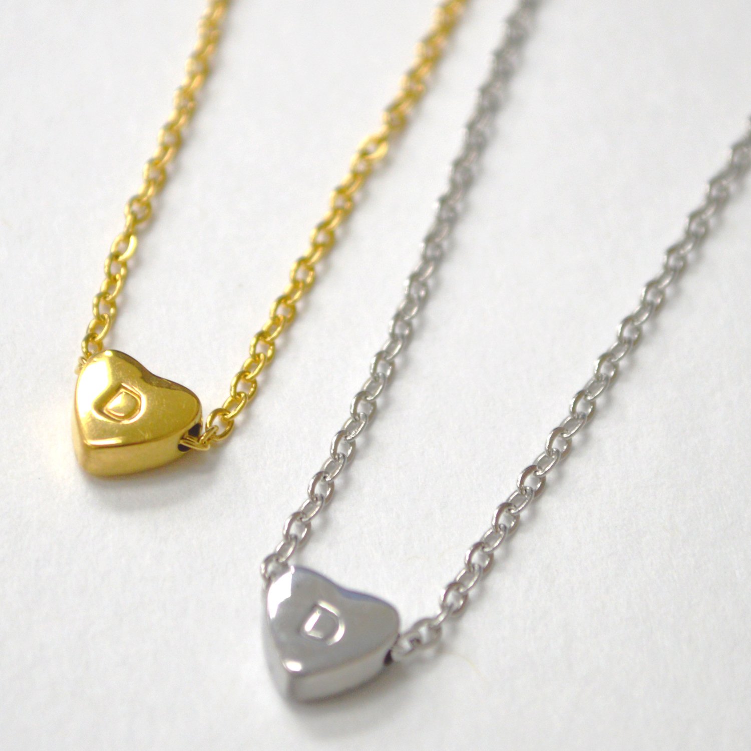 D Heart Initial Stainless Steel Necklace 85-1028-D