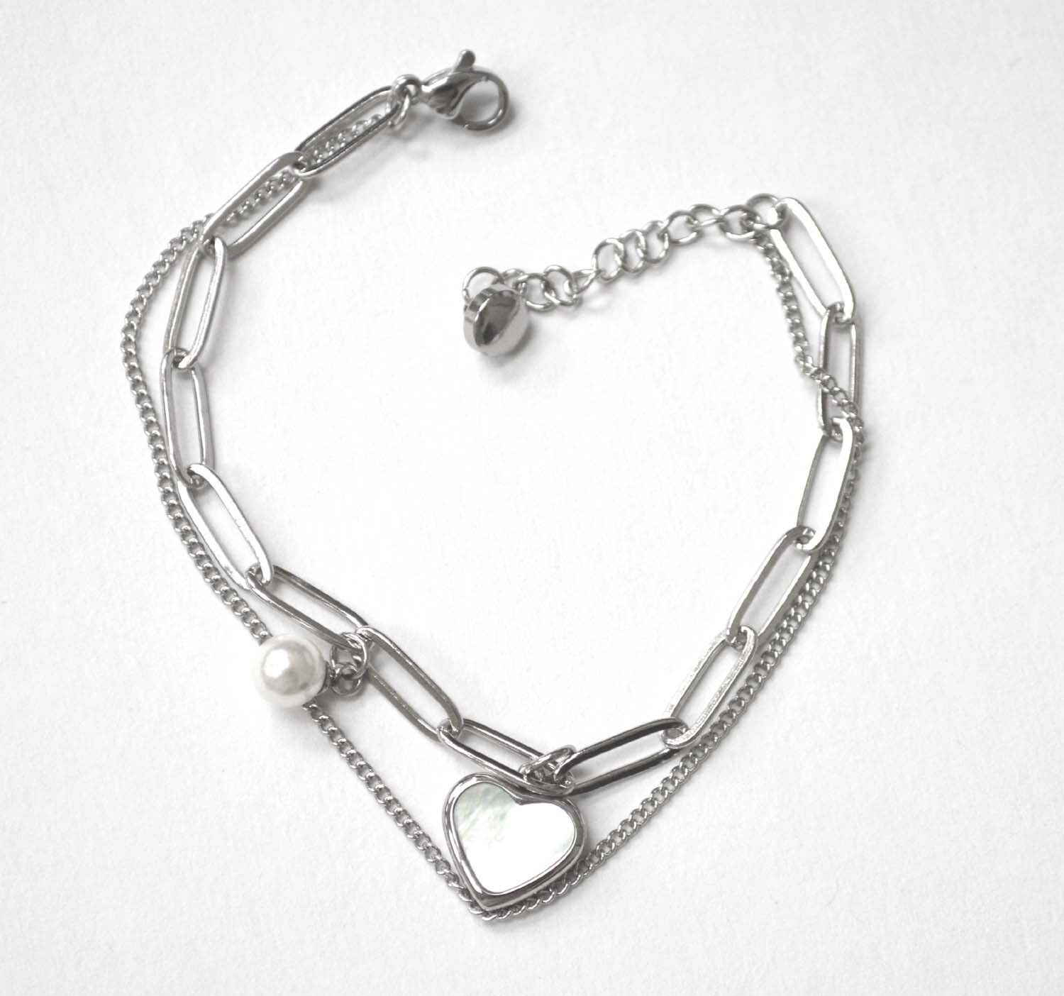 Heart with MOP Stainless Steel Bracelet 84-1858S
