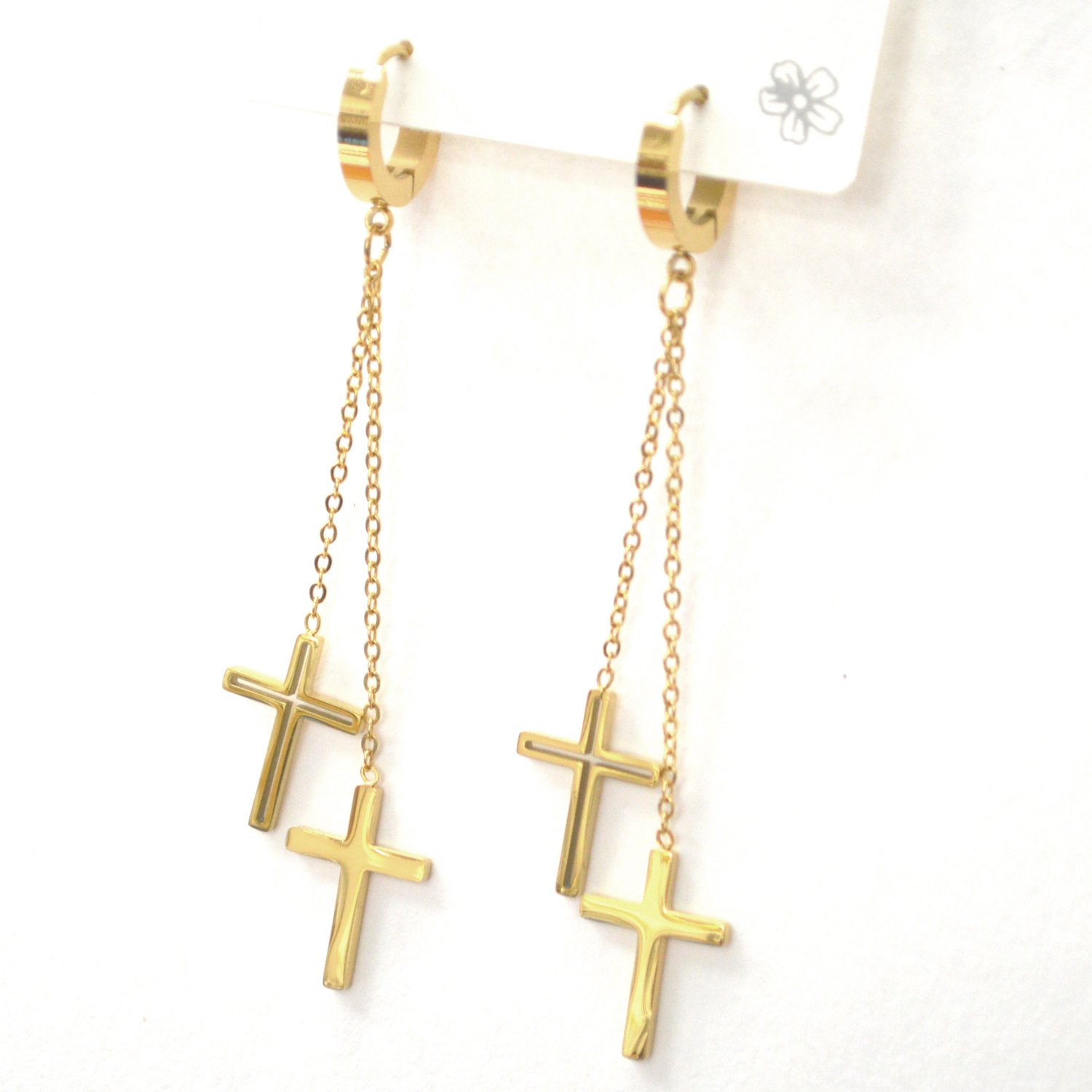 Dangling Cross Gold Plated Huggies 83-931G