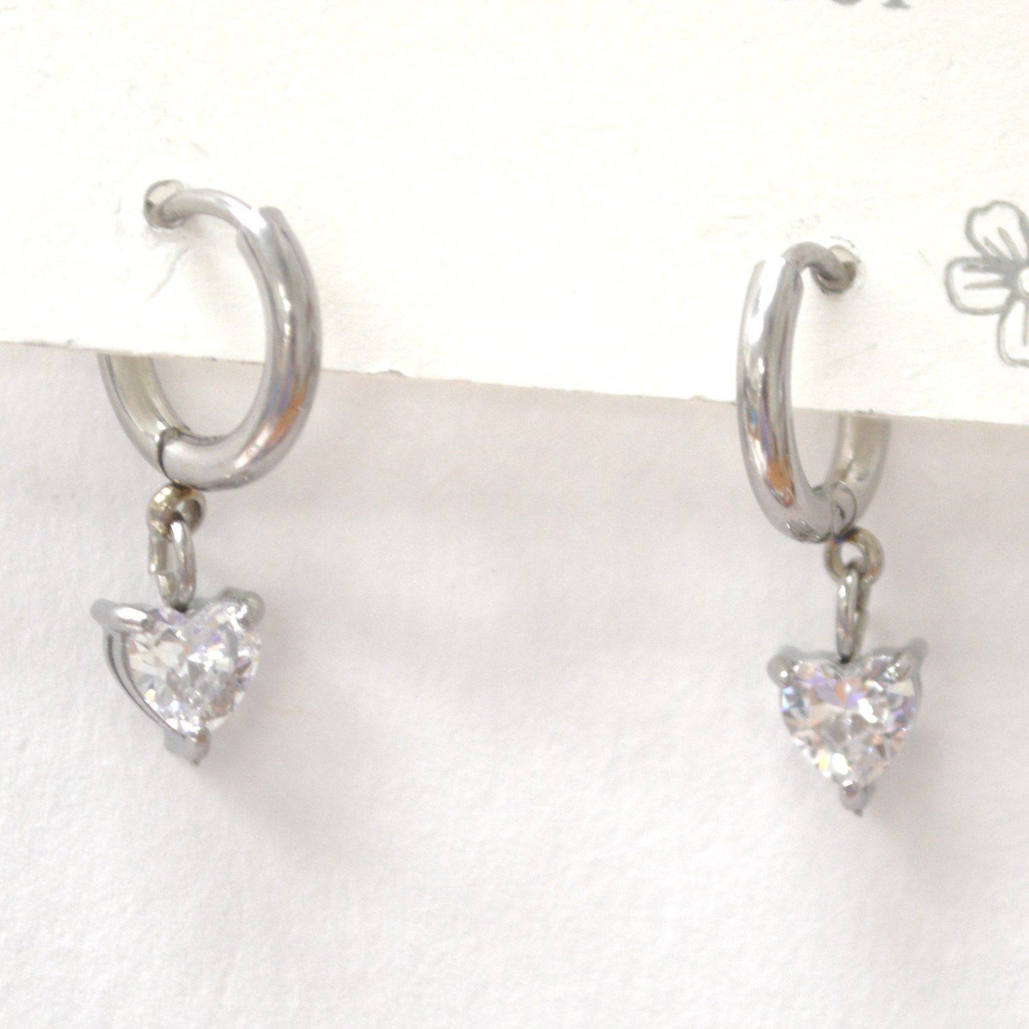 Dangling CZ Hoops Stainless Steel 83-943-5-Heart