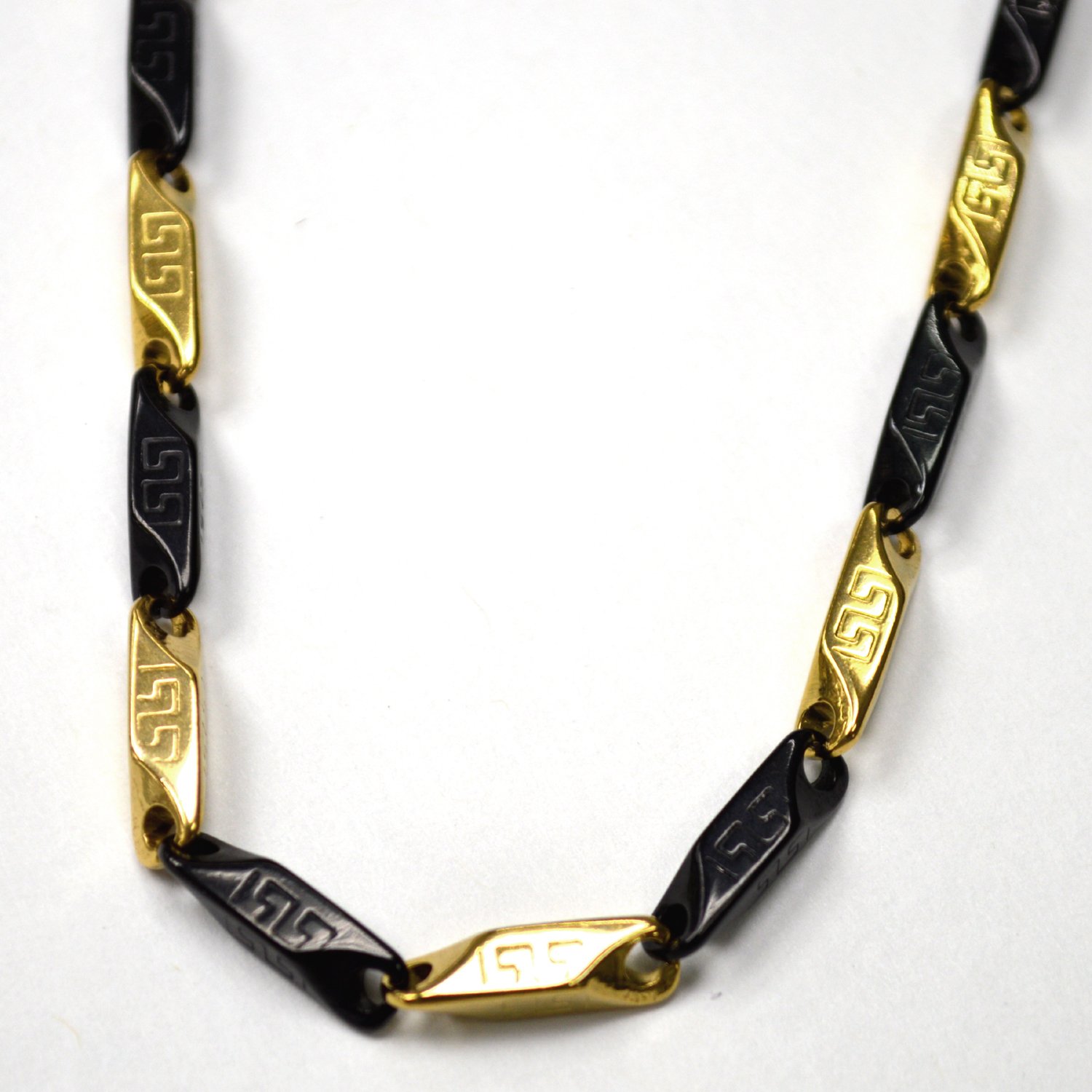 4mm Greek Key Block 2 Tone Gold/Black Necklace 85-205-2TGB-4