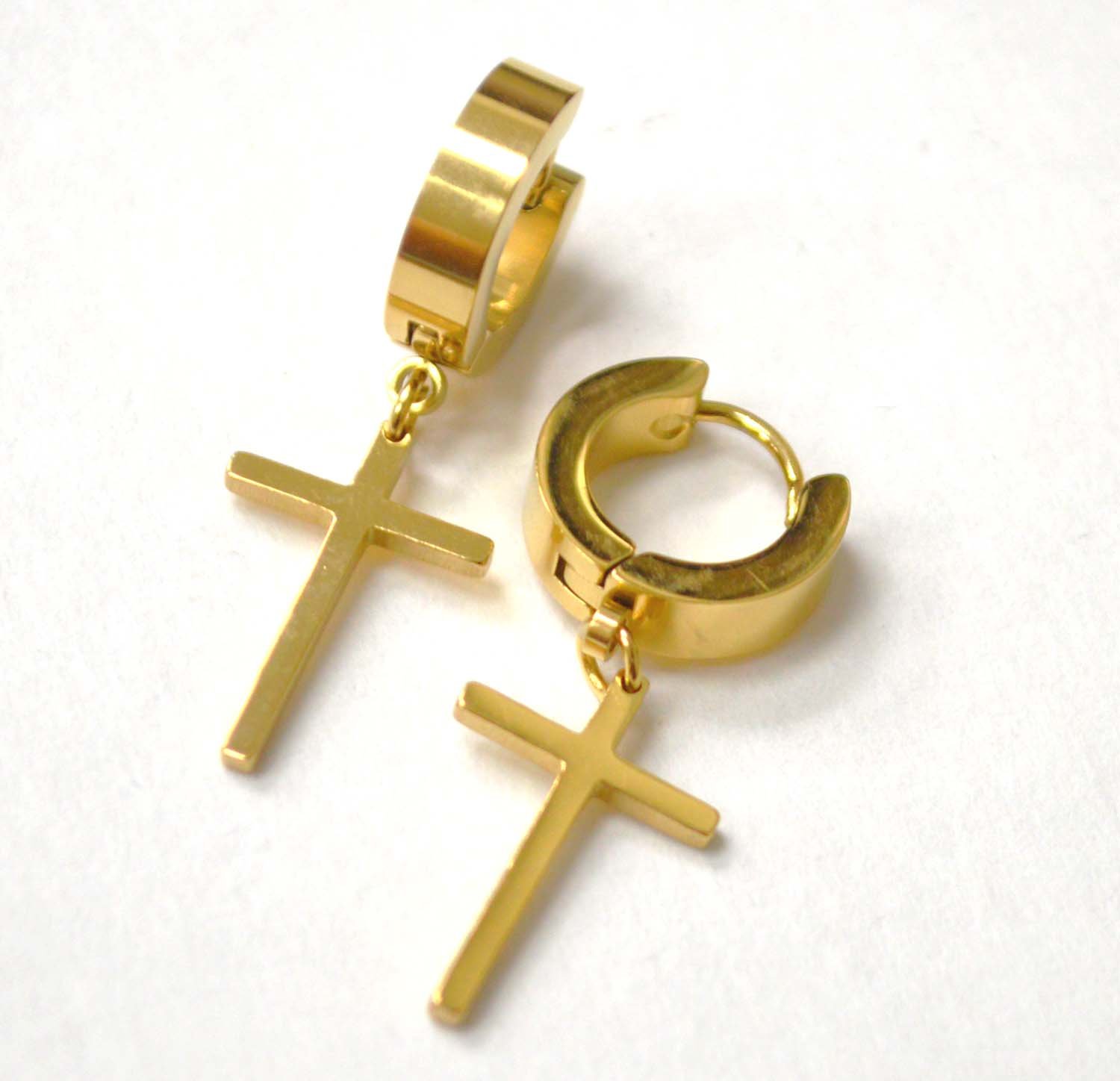 Dangling Cross Huggies Gold Plated 83-626G-7