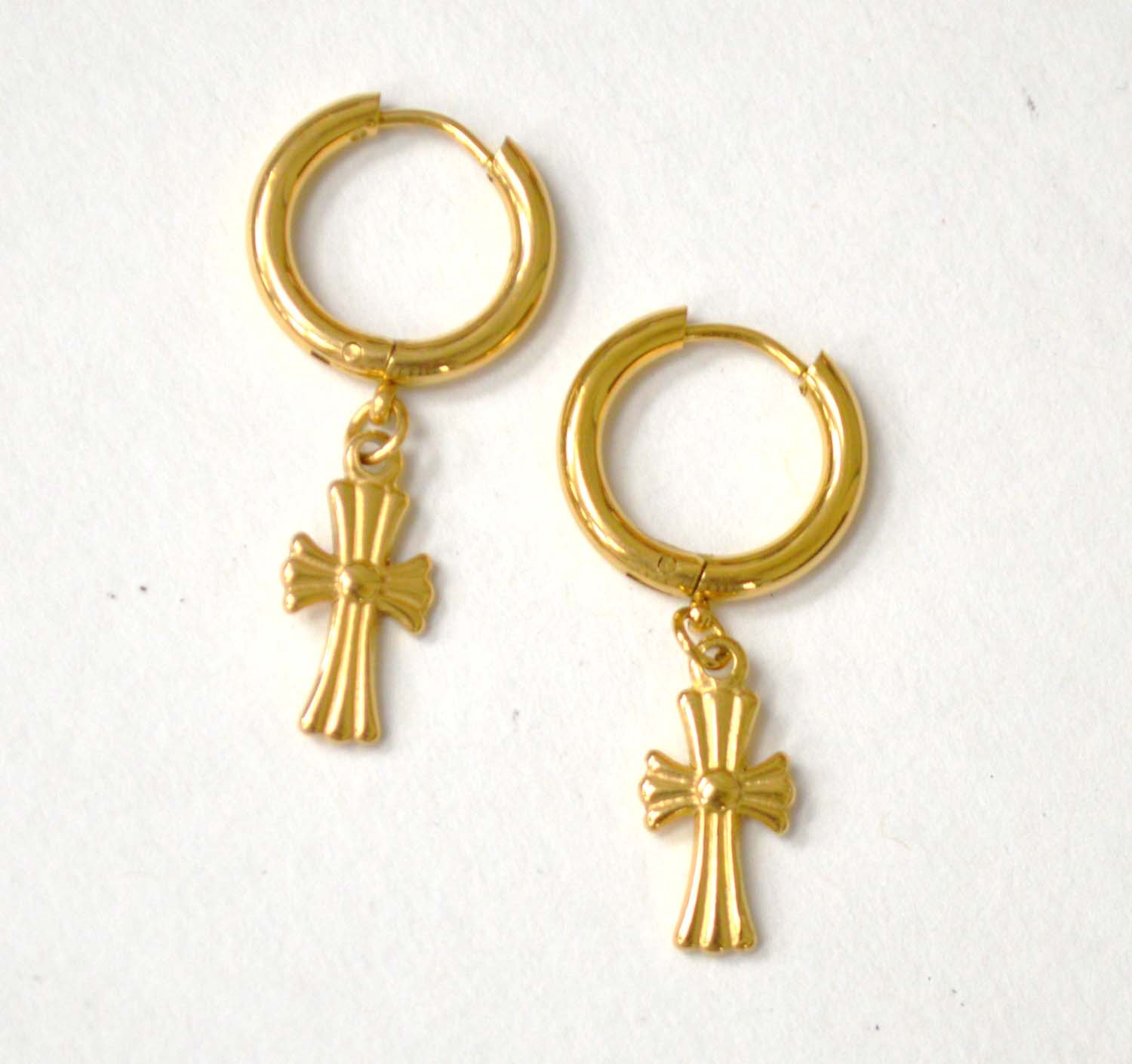 Dangling Cross in Hoops Gold Plated Earrings  83-868G