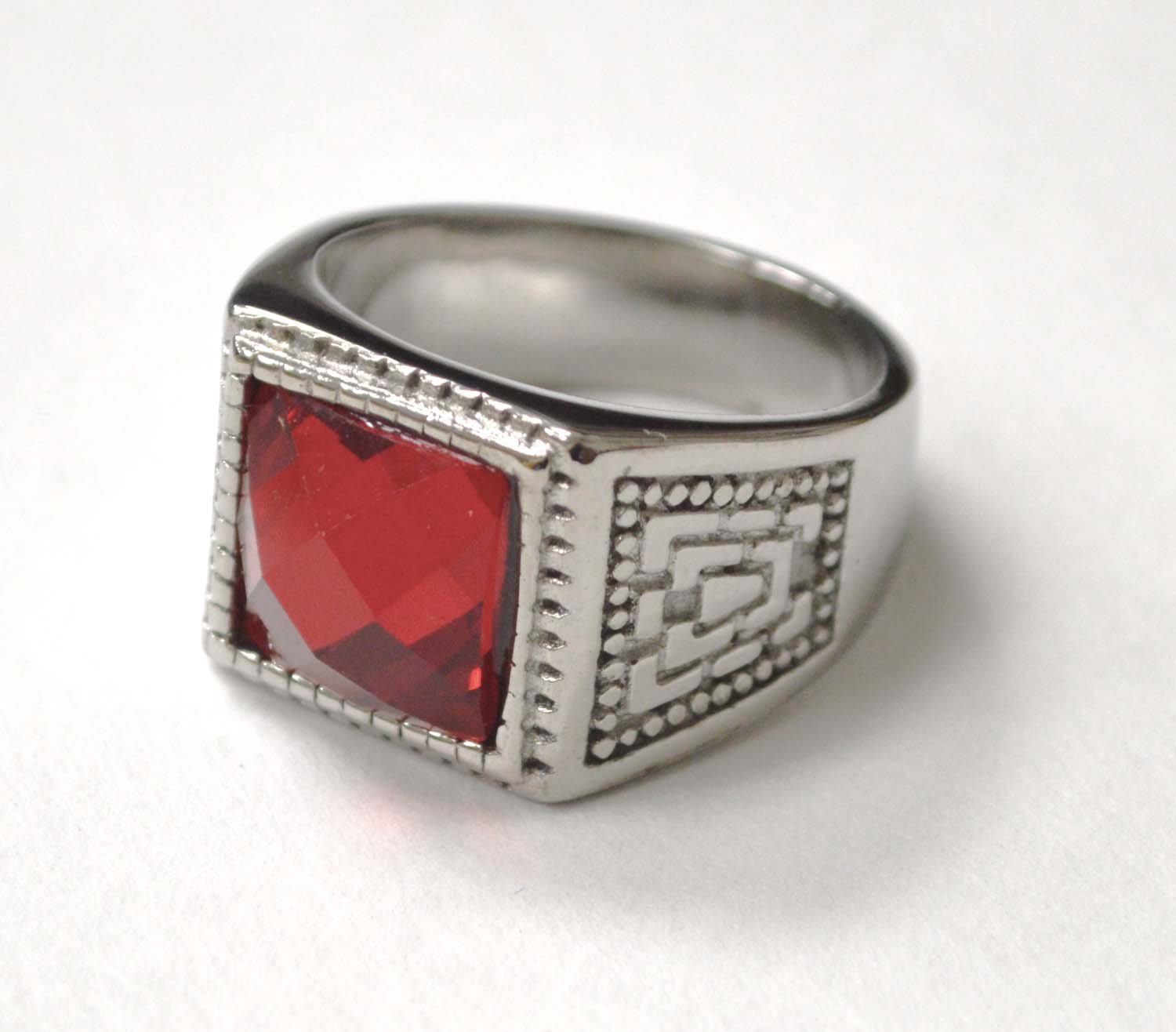 Red Stone Stainless Steel Ring 81-1576-Red