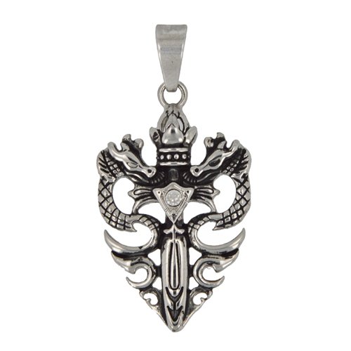 Stainless Steel CZ Dragon Dagger Pendant