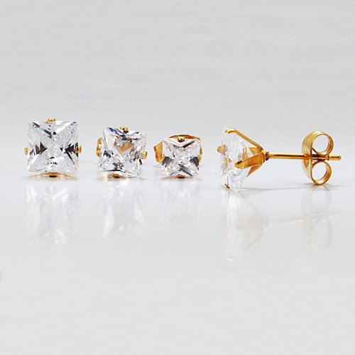 5mm Sq Gold Plated CZ Earrings-10 Pairs  83-102G-5