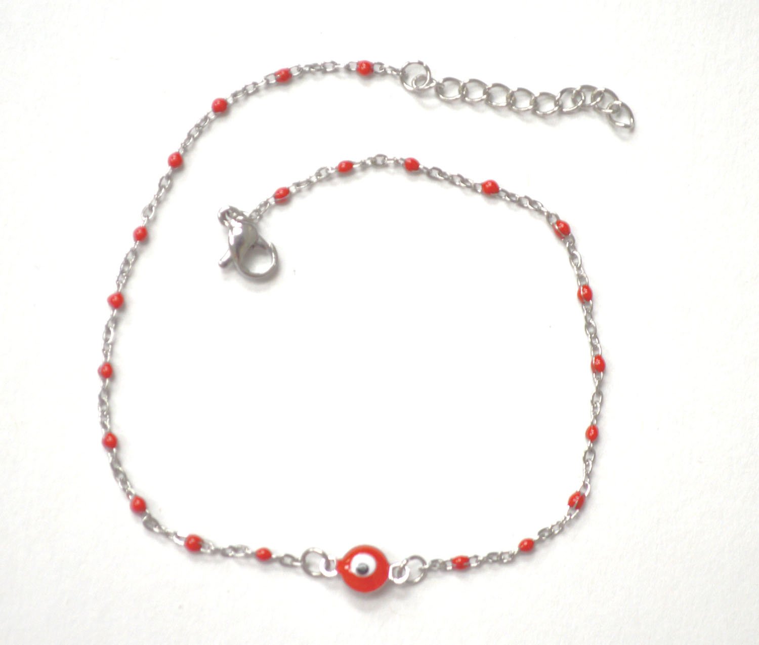 Eyeball Bead Stainless Steel Anklet 82-223S Red(5/pkg)