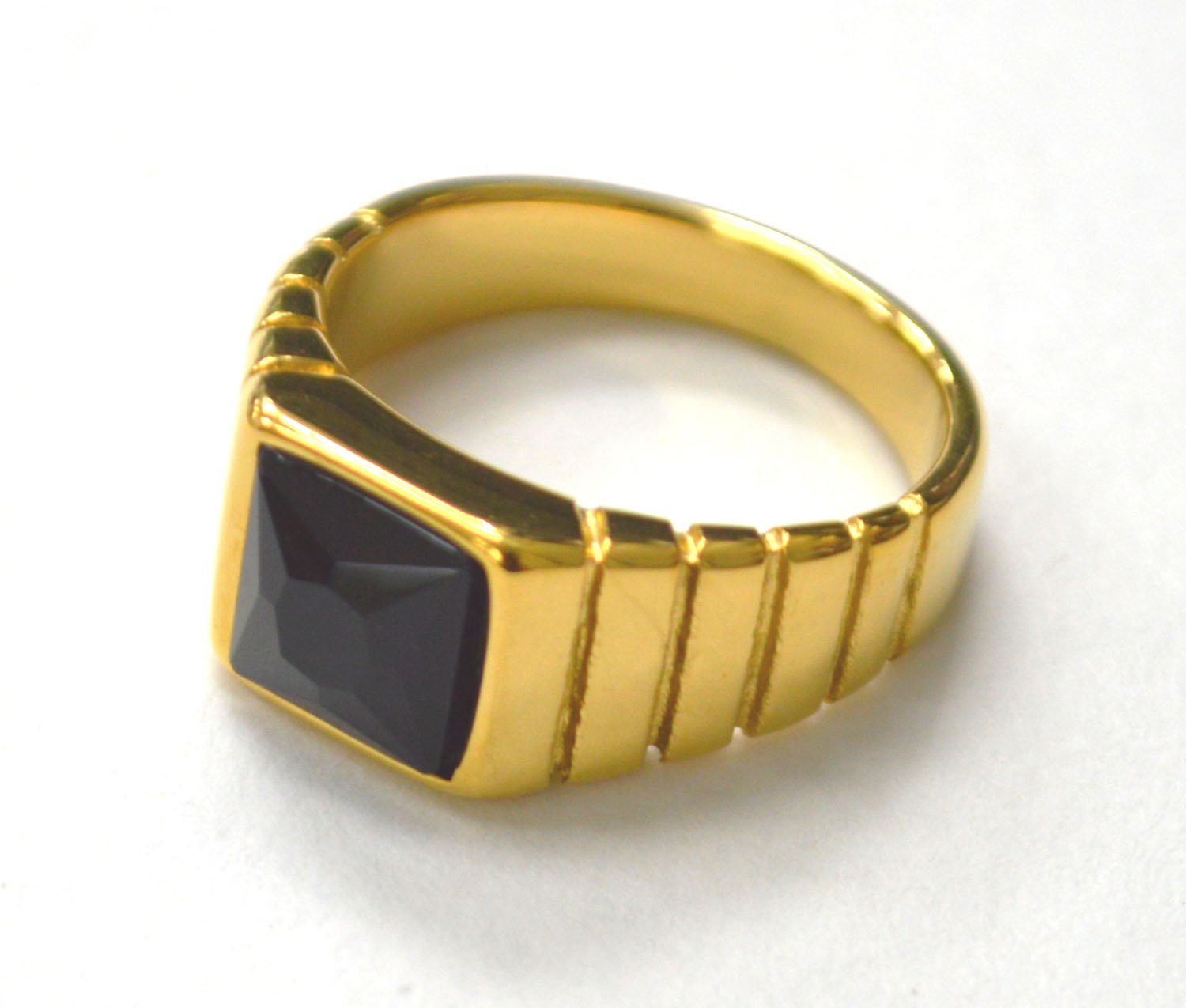 Black CZ Stone Gold IP Plated Ring 81-1608G-Blk