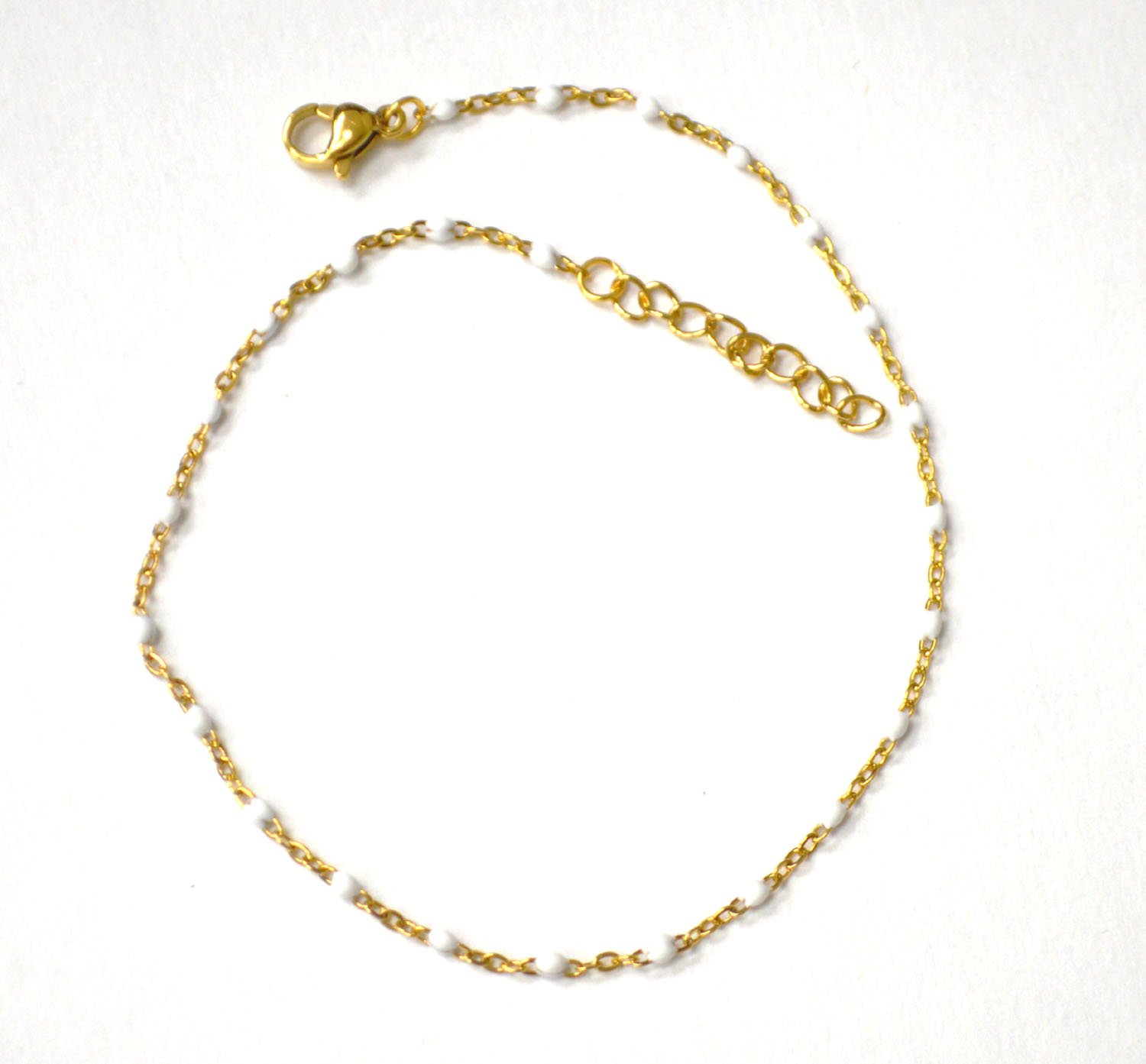 Beaded Gold IP Plated Anklet 82-256G White (5/Pkg)