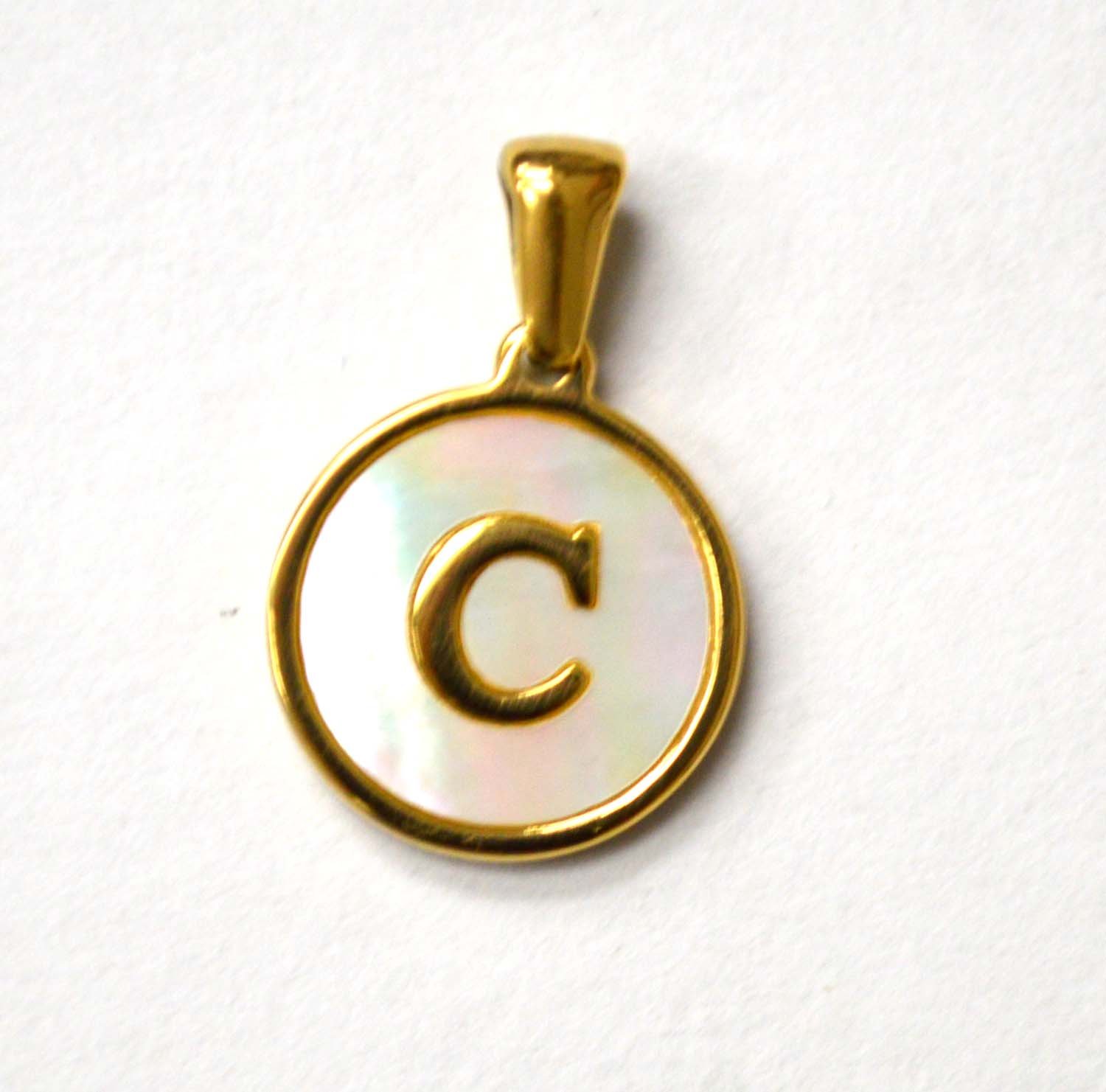 C Initial Gold IP Plated in Mother of Pearl Pendant 86-2479-C