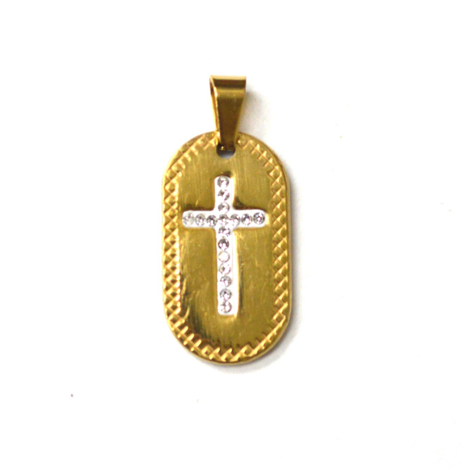Cross Dog Tag Gold IP Plated Pendant 86-2487G