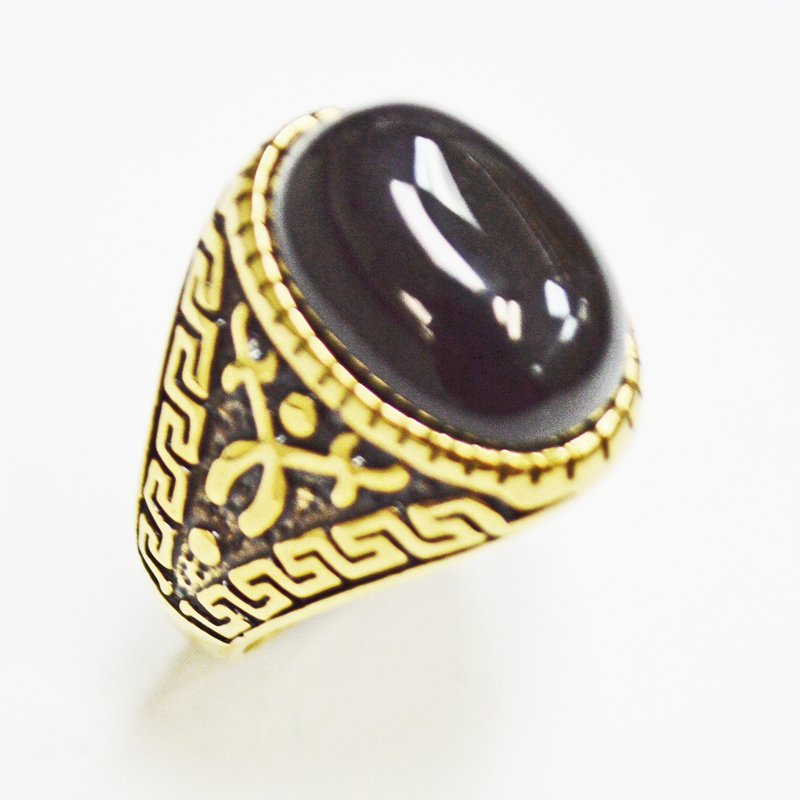 Black Stone Gold IP Plate Ring (11x31mm) 81-1185G-Blk
