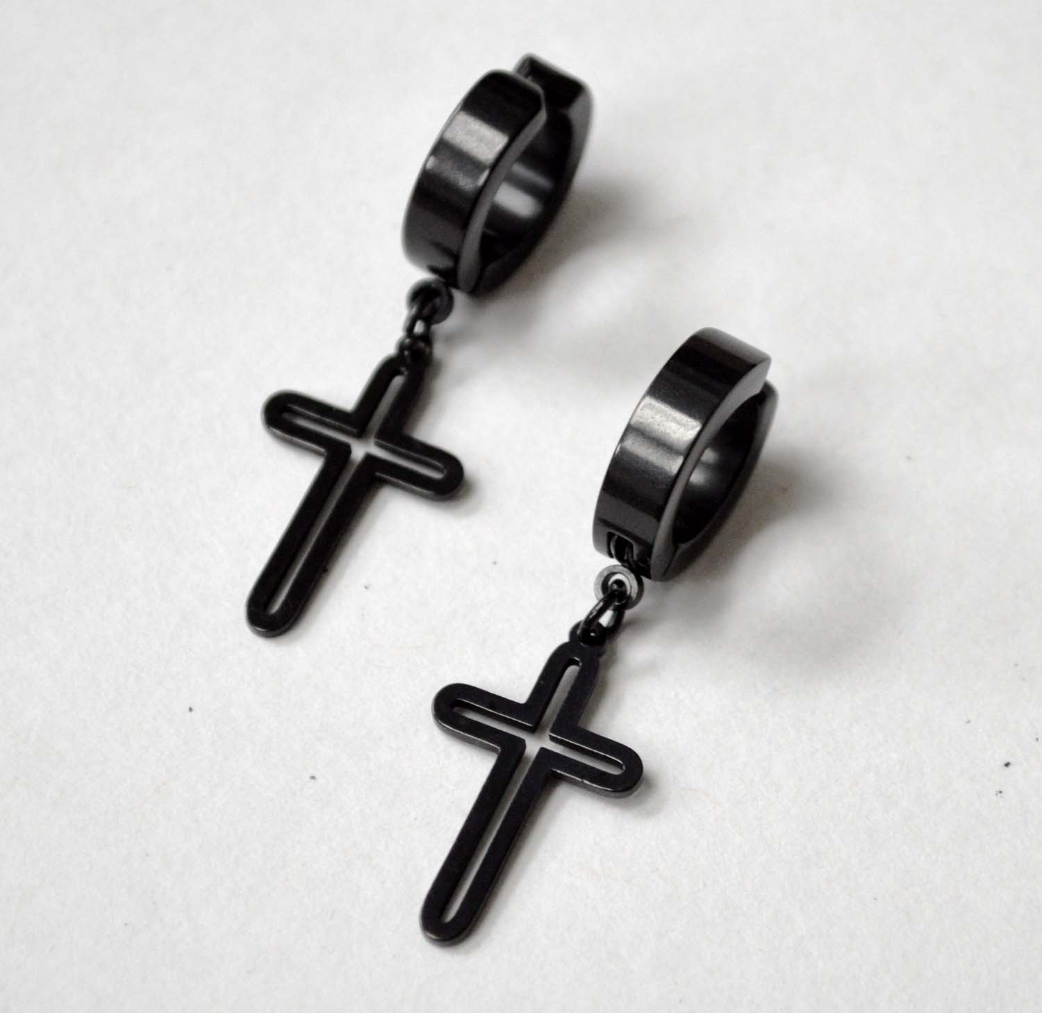 Clip On Cross Huggies Black Plated 83-801B-1
