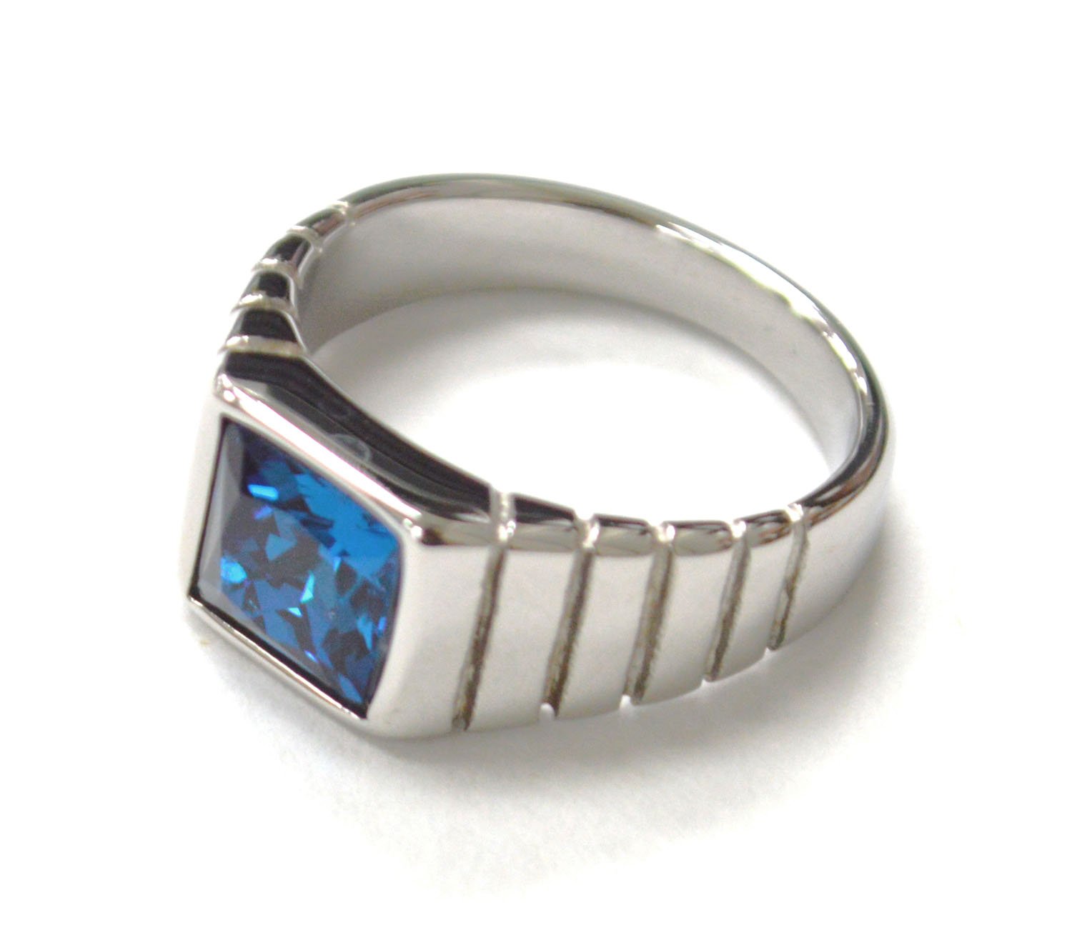 Blue CZ Stone Stainless Steel Ring 81-1608S-Blue