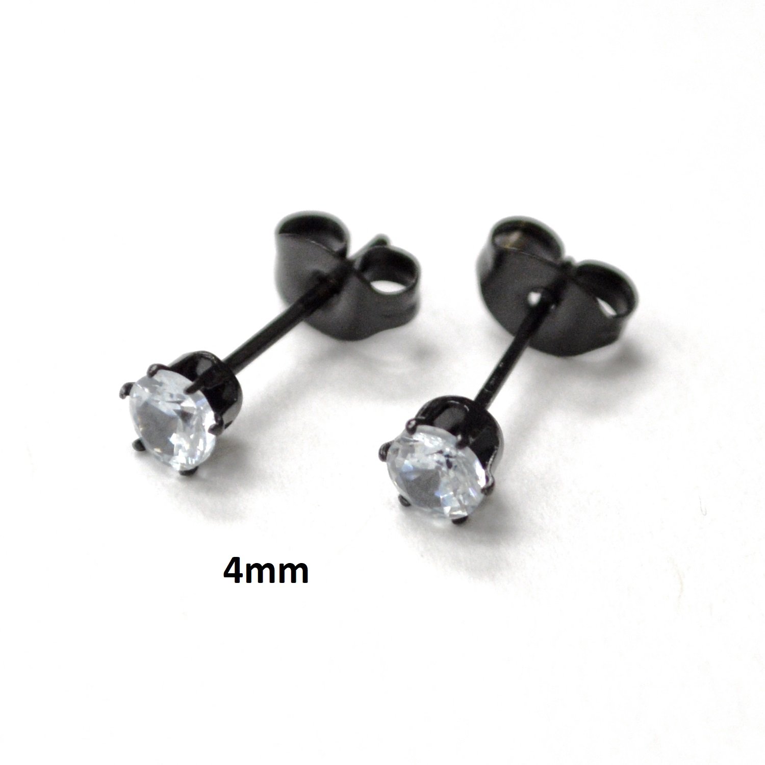 4mm Round Clear CZ with Black Plated Casing Earring83-105B-4 (5/pkg)