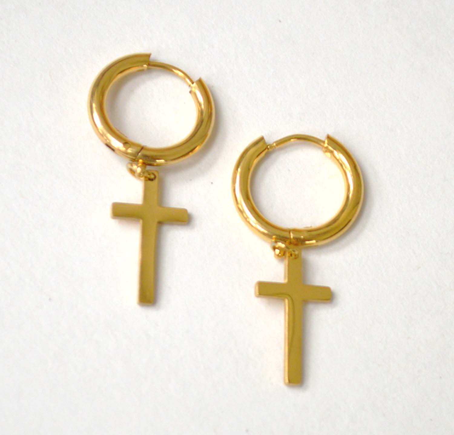 Dangling Cross in Hoops Gold Plated Earrings 83-869G