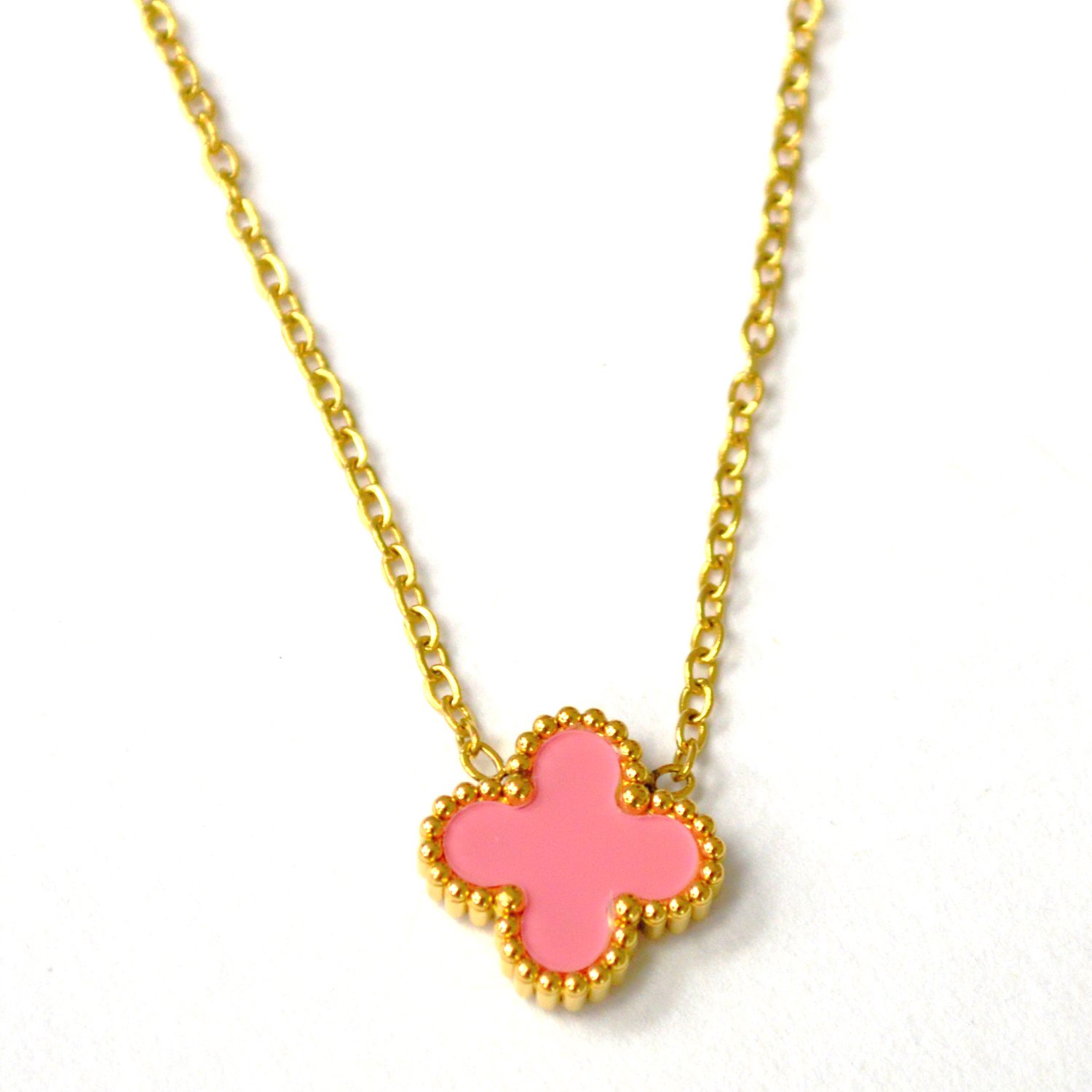 Four Leaf Clover Vintage Necklace 85-297G Pink