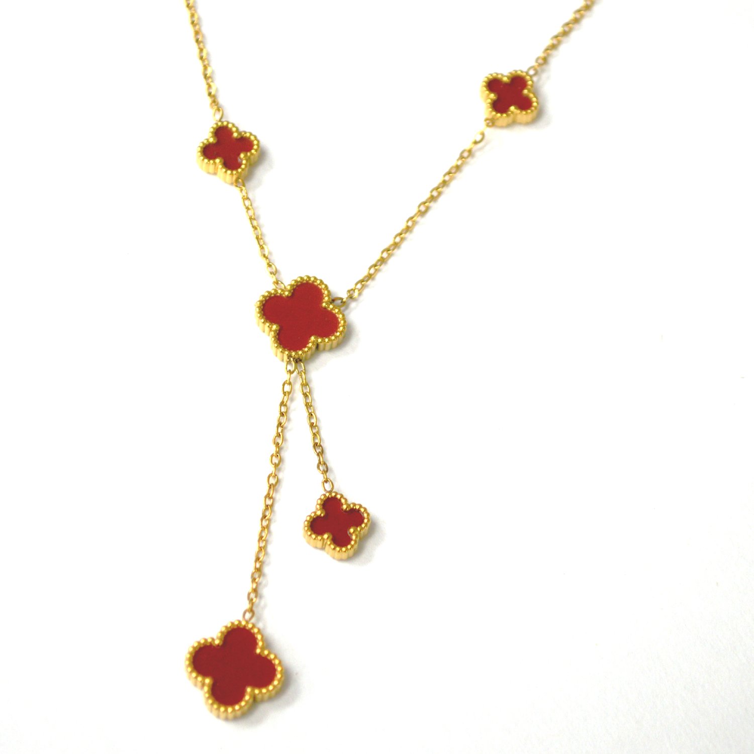 Designer's Inspired Gold IP Plated Necklace 85-302G Red