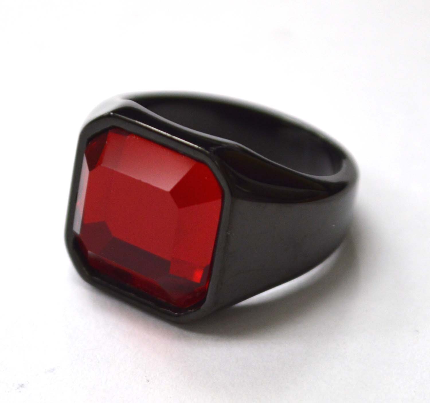Red Stone Black Plated Ring 81-1472B-Red