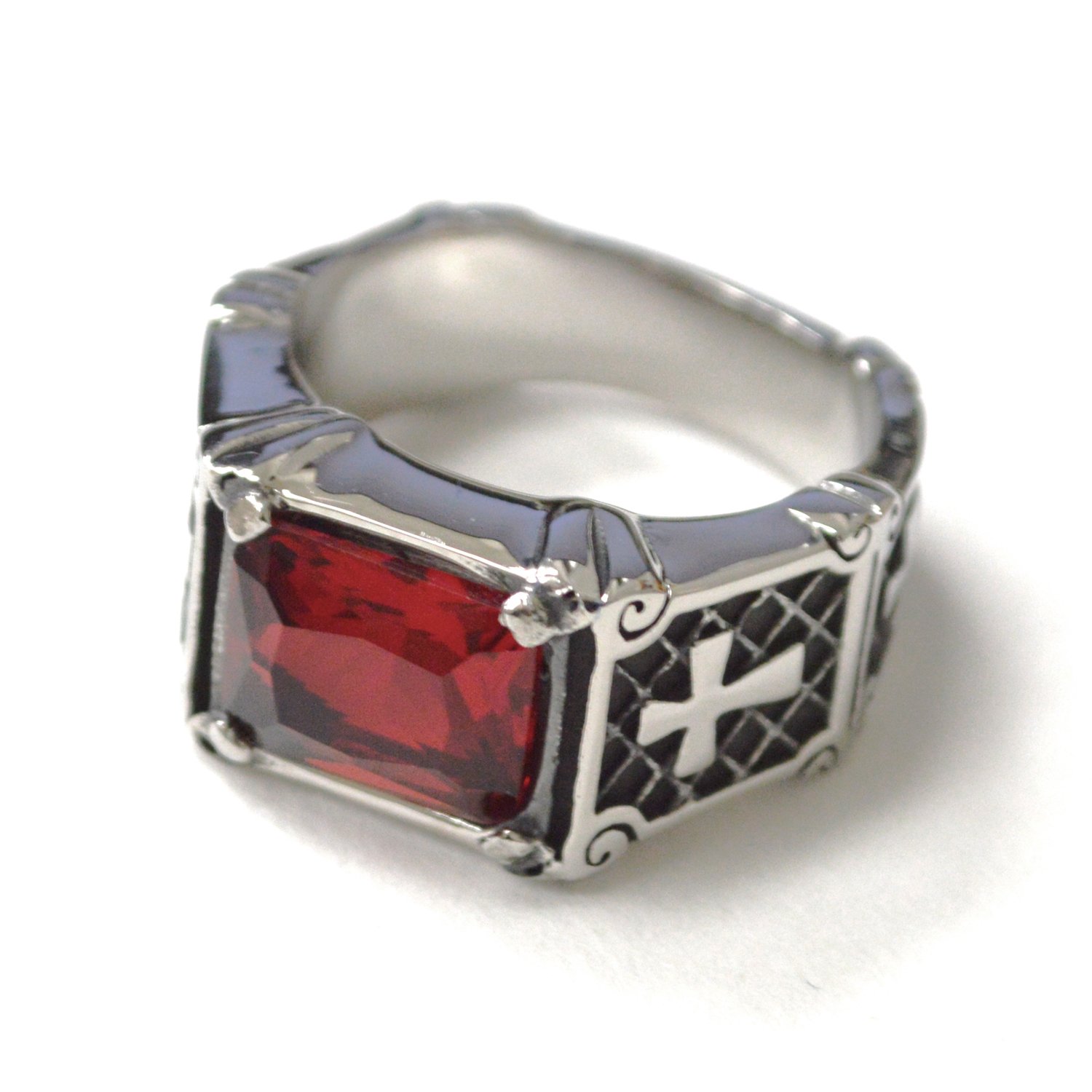 Red Stone Stainless Steel Ring 81-1179-Red