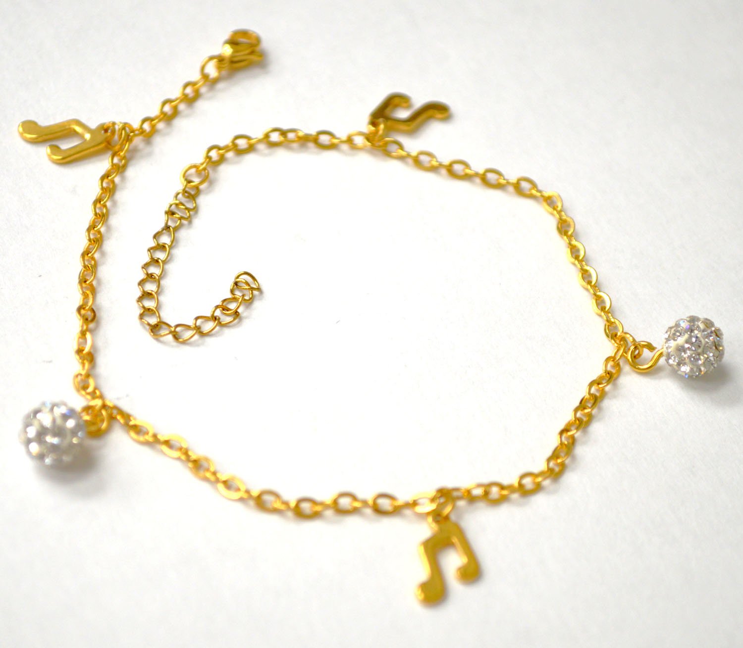 Music Note/Glitter Balls Gold IP Plated Anklet 82-245G