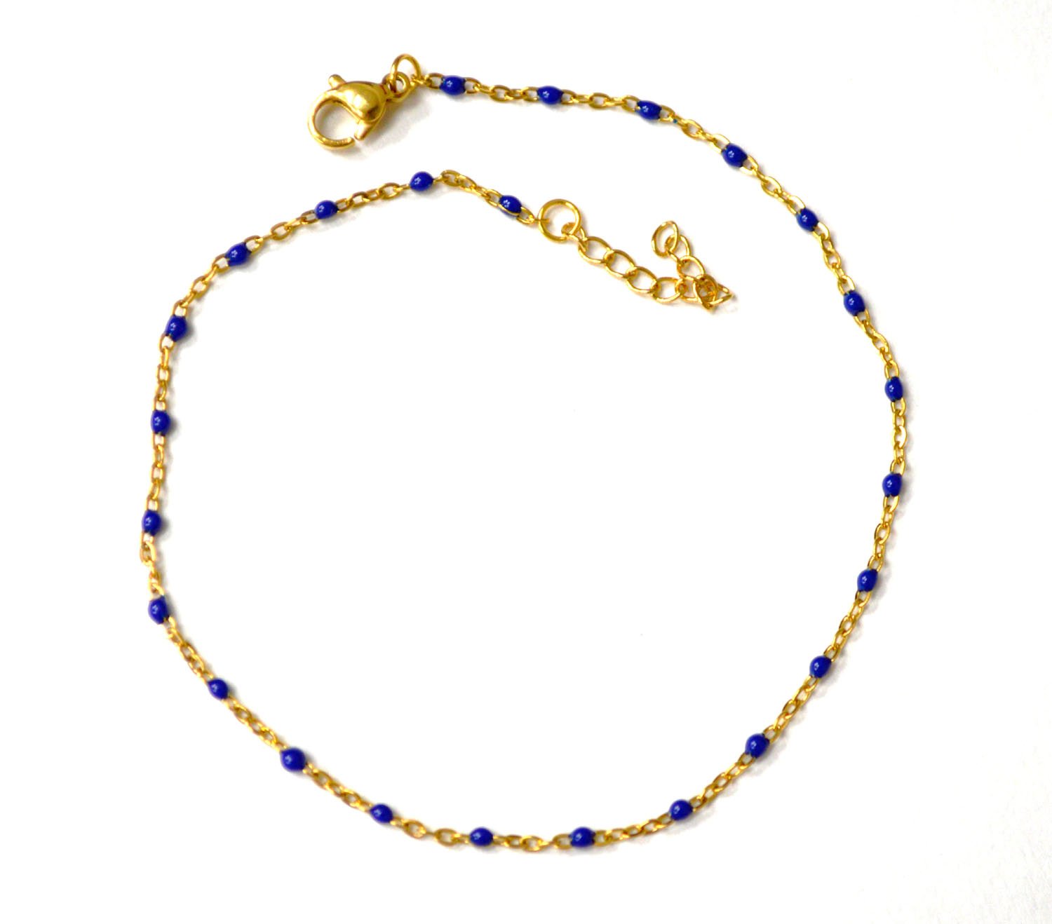 Beaded Gold IP Plated Anklet 82-256G Navy (5/Pkg)